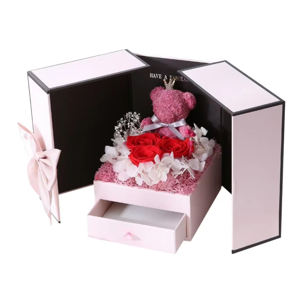 Eternal Rose Bear Gift Box - Perfect for Valentine's Day, Birthdays, Mother's Day & Special Occasions!