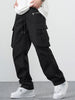 Manfinity EMRG Loose Men'S Cargo Pants with Drawstring Waist Baggy Long Plain Black Going Out