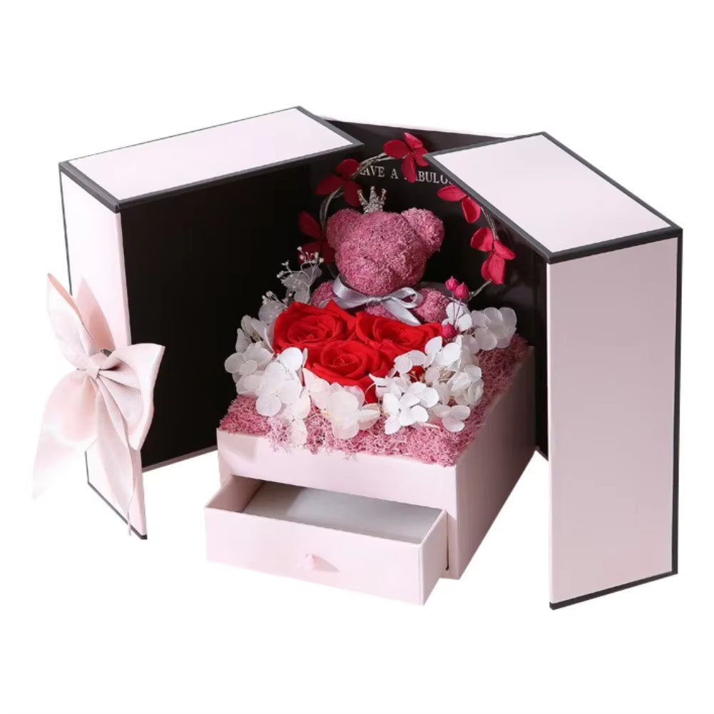 Eternal Rose Bear Gift Box - Perfect for Valentine's Day, Birthdays, Mother's Day & Special Occasions!