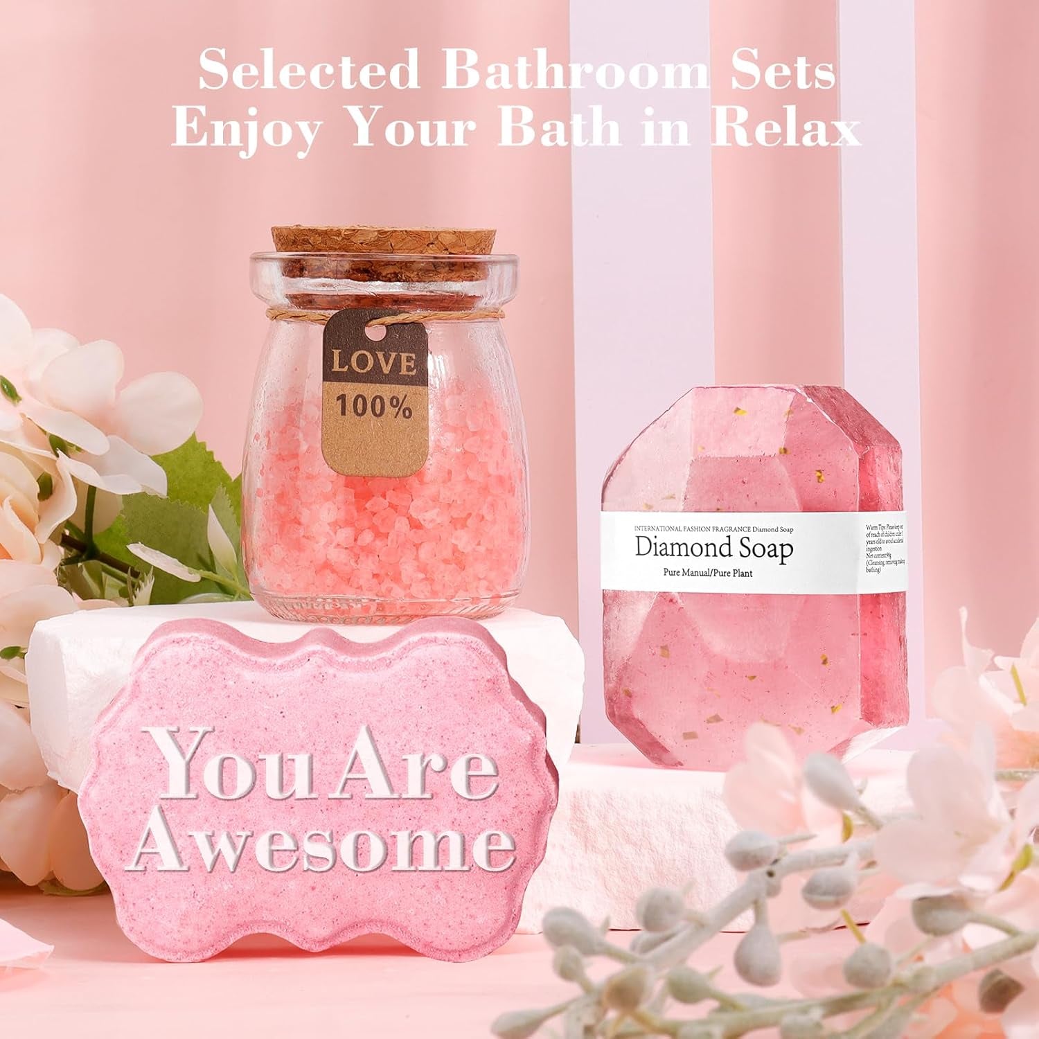 Birthday Gifts for Women - Relaxing Spa Gifts Basket Set for Women Her Mom Grandma Daughter Sister Wife Girlfriend Female Friends Coworker Teachers, Unique Bath Set Gifts for Women (Pink)