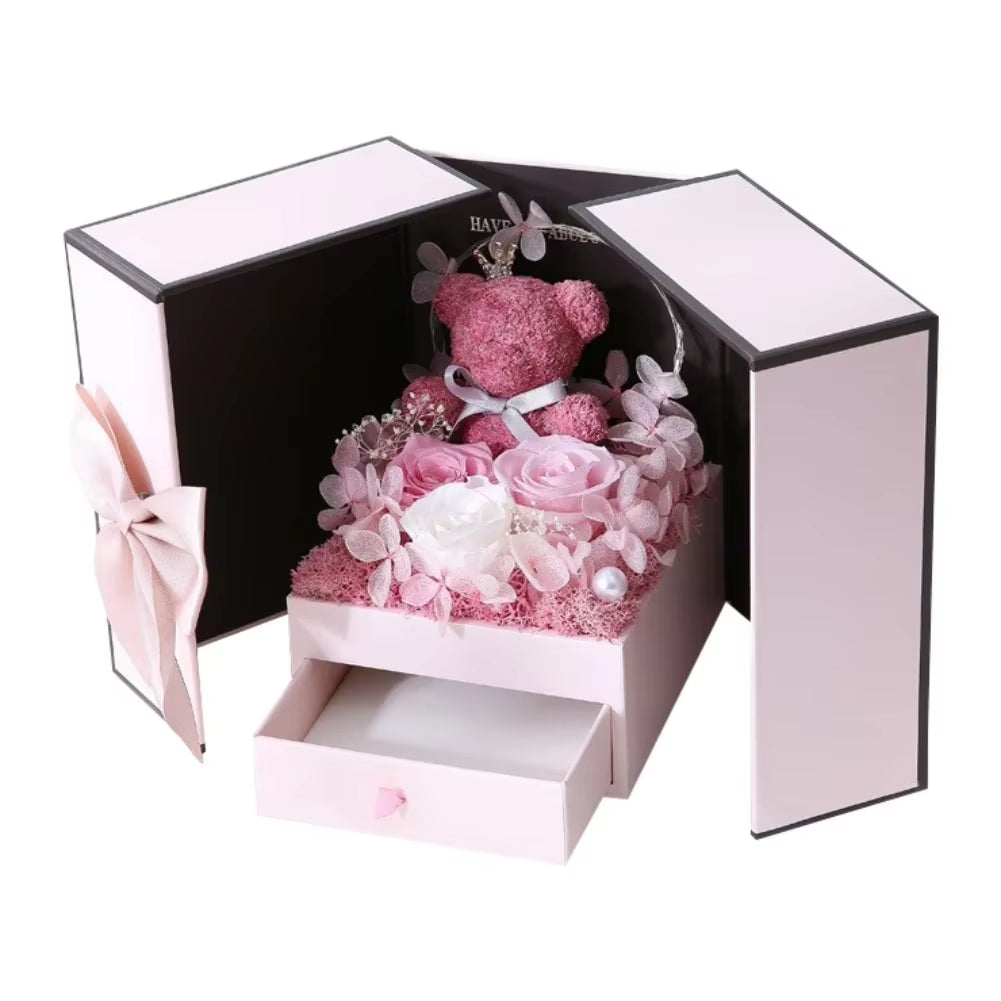 Eternal Rose Bear Gift Box - Perfect for Valentine's Day, Birthdays, Mother's Day & Special Occasions!