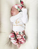 Newborn Baby Girl Clothes Hi I'M New Here Newborn Outfit Infant Romper Floral Pants Cute Baby Girl Outfits 4PC Set