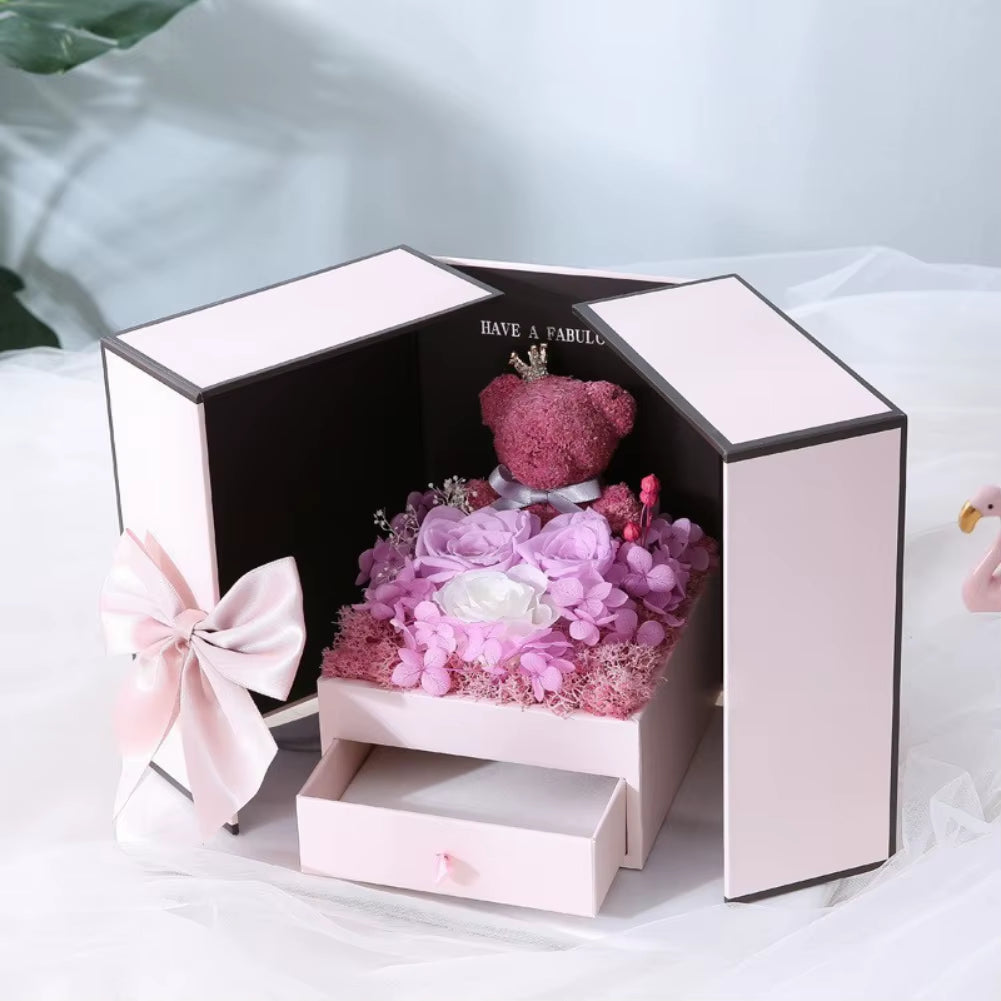 Eternal Rose Bear Gift Box - Perfect for Valentine's Day, Birthdays, Mother's Day & Special Occasions!