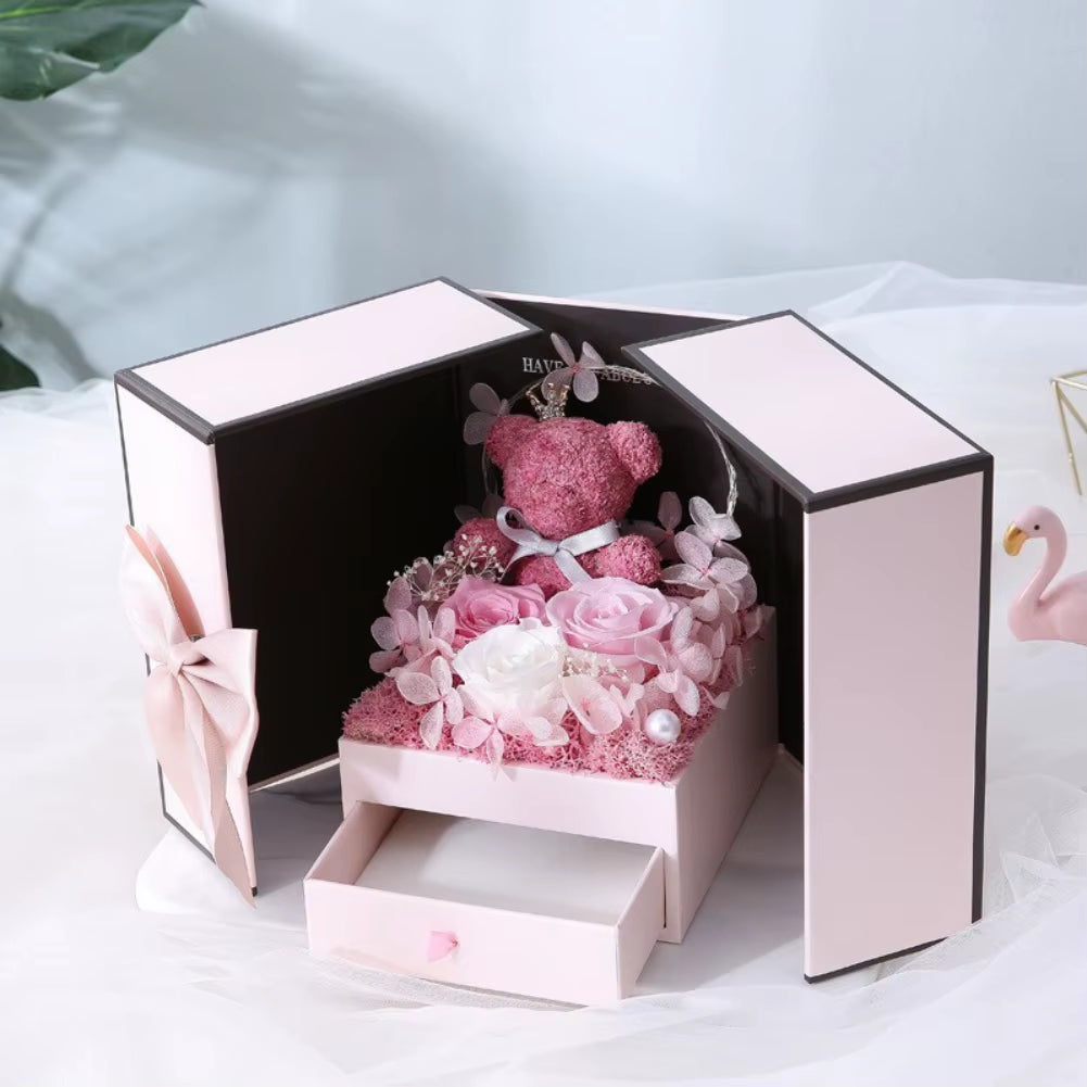 Eternal Rose Bear Gift Box - Perfect for Valentine's Day, Birthdays, Mother's Day & Special Occasions!