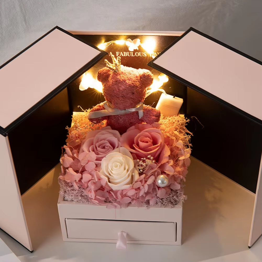 Eternal Rose Bear Gift Box - Perfect for Valentine's Day, Birthdays, Mother's Day & Special Occasions!