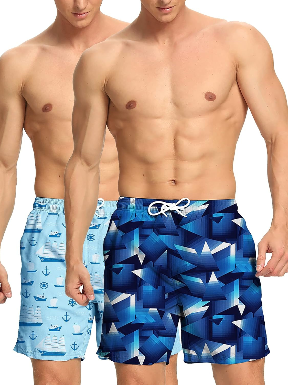 Men'S 2 Pack Swim Trunks Swimwear Quick Dry with Mesh Lining Beach Shorts Bathing Suit（2 Pack:Ship/Tie Dyed,M