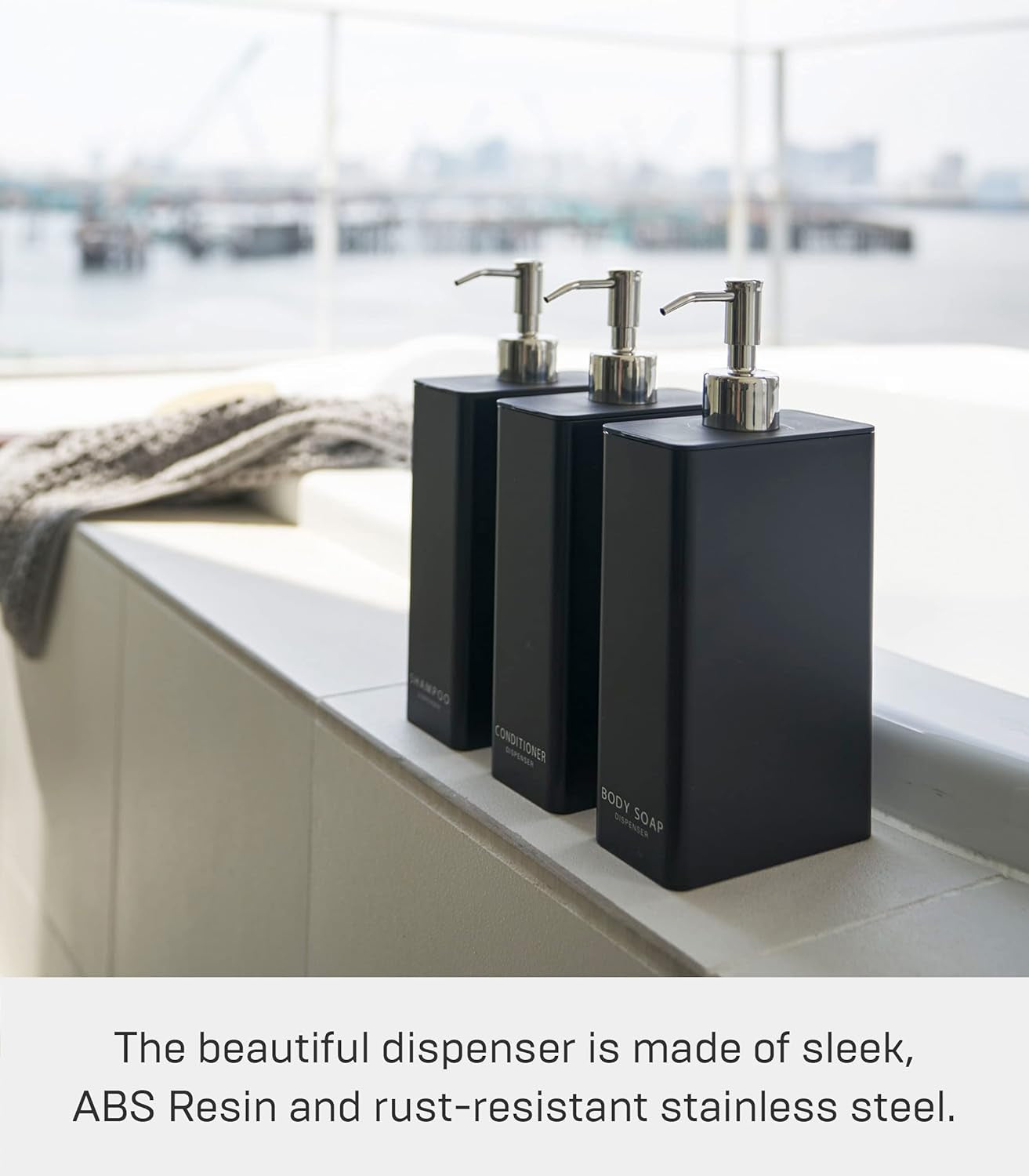 Black Rectangular Shampoo Dispenser by Tower