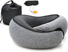 Premium 360° Support Memory Foam Travel Pillow Set with 3D Contoured Eye Mask, Earplugs, and Storage Bag for Airplanes, Offices, and Cars - Gray