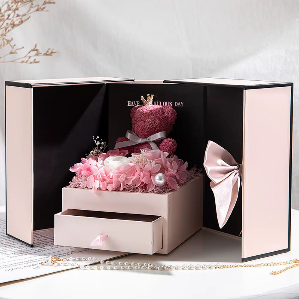 Eternal Rose Bear Gift Box - Perfect for Valentine's Day, Birthdays, Mother's Day & Special Occasions!