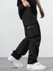 Manfinity EMRG Loose Men'S Cargo Pants with Drawstring Waist Baggy Long Plain Black Going Out