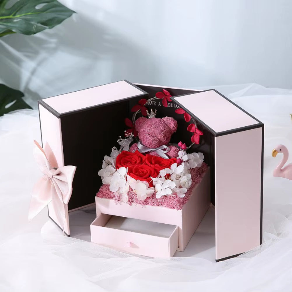 Eternal Rose Bear Gift Box - Perfect for Valentine's Day, Birthdays, Mother's Day & Special Occasions!