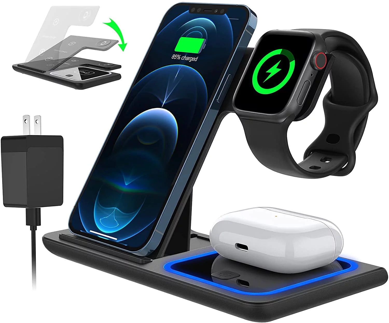 Ultimate 18W Fast Wireless Charging Station - 3-in-1 Dock for iPhone, Apple Watch & AirPods