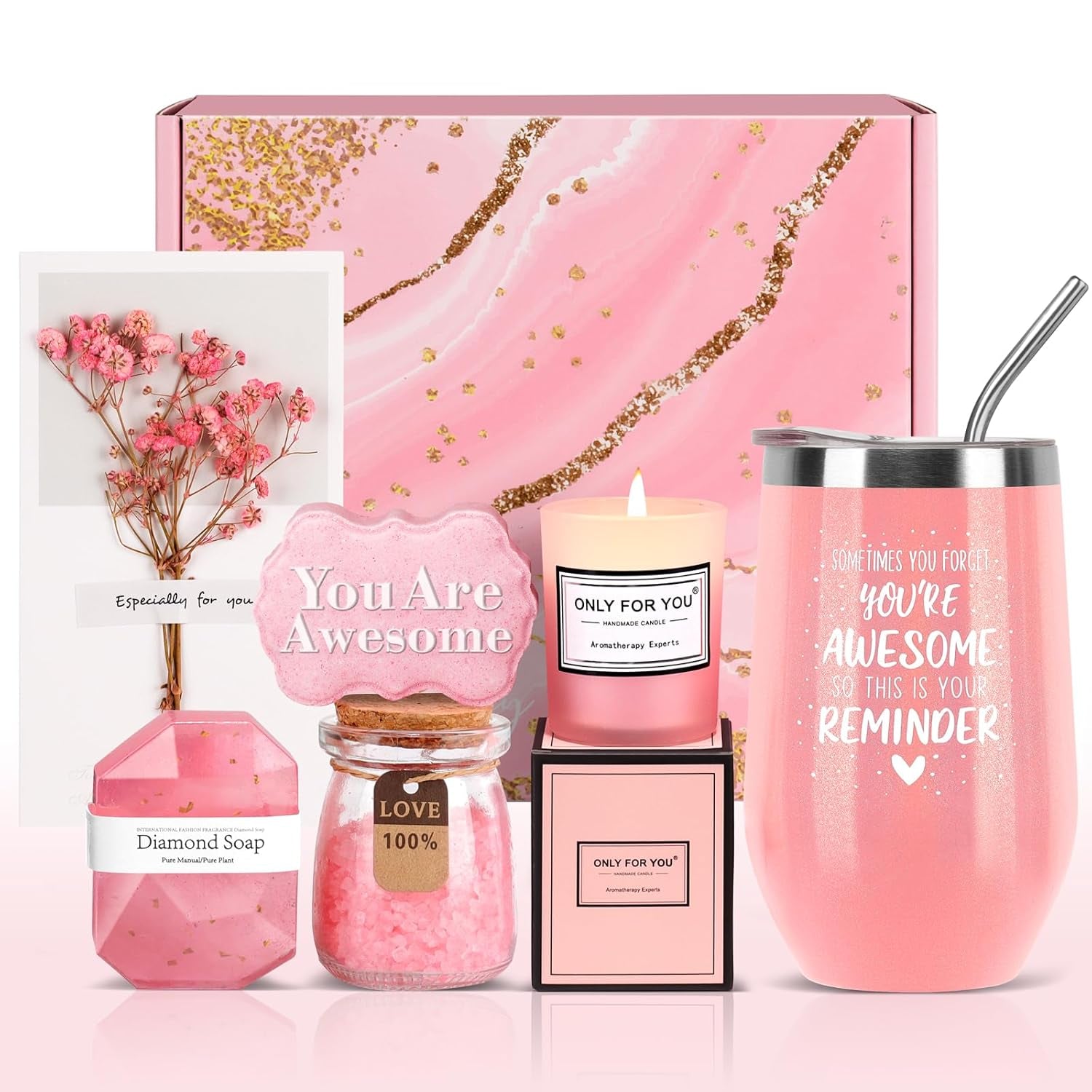 Birthday Gifts for Women - Relaxing Spa Gifts Basket Set for Women Her Mom Grandma Daughter Sister Wife Girlfriend Female Friends Coworker Teachers, Unique Bath Set Gifts for Women (Pink)